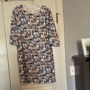 Sunny Girl Floral Long Sleeve Dress in Blue and Cream